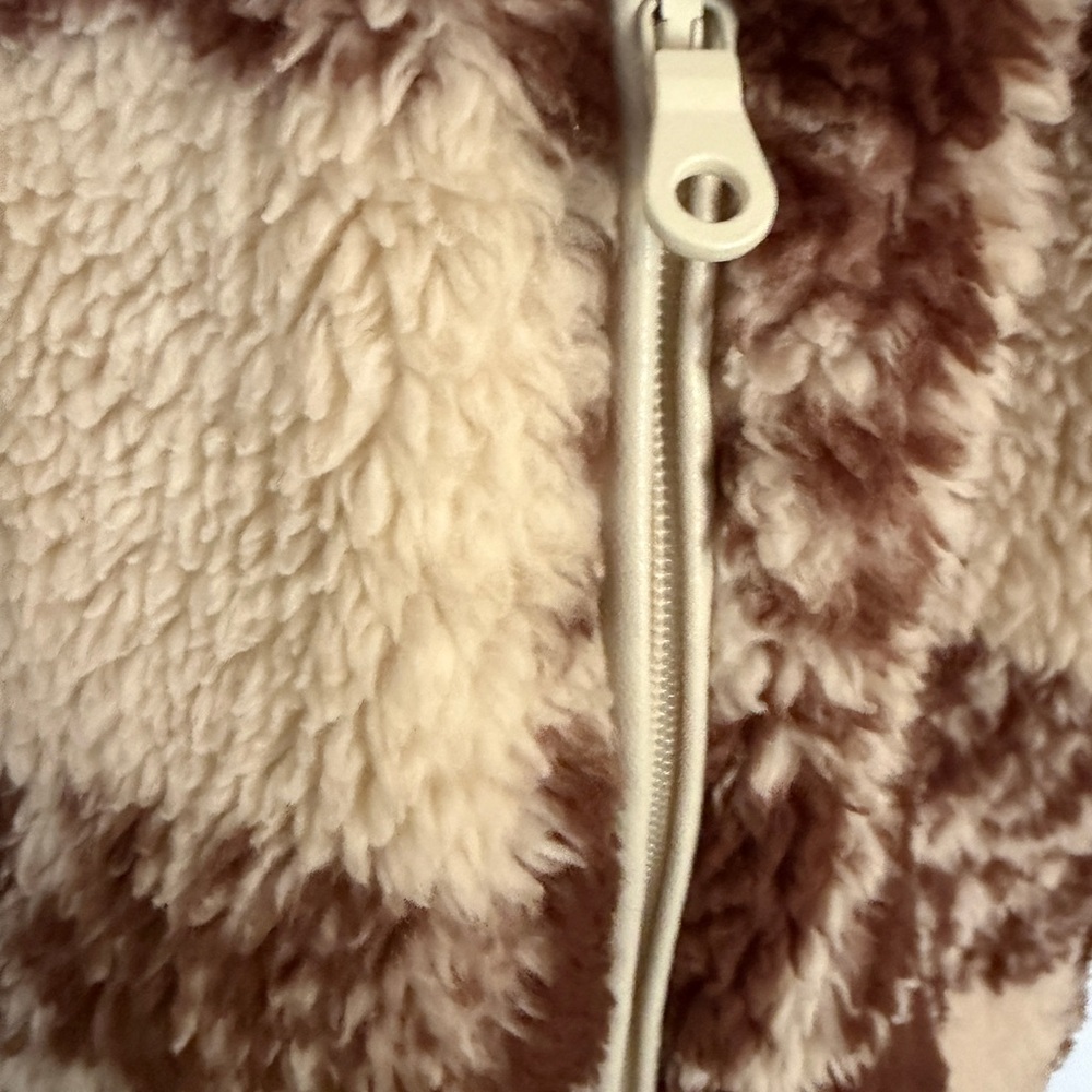 aerie Brown and Cream Plaid Sherpa Half-Zip Hoodie - Picture 3 of 4